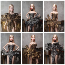 Load image into Gallery viewer, The dragonfly dress in metallic brocade for fashion royalty or nuface dolls