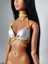 Load image into Gallery viewer, strappy bra with metallic elements,made in faux leather