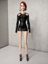 Load image into Gallery viewer, mini dress with front lacing detail and long sleeves attached