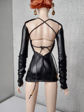 Load image into Gallery viewer, mini dress with front lacing detail and long sleeves attached