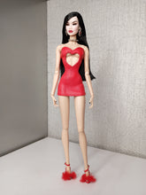 Load image into Gallery viewer, strapples dress with heart shaped keyhole made in faux leather,zipper at the back