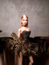 Load image into Gallery viewer, The dragonfly dress in metallic brocade for fashion royalty or nuface dolls
