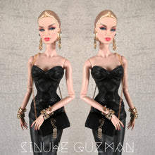 Load image into Gallery viewer, Corset pieced long Dress in faux leather for fashion royalty or barbie.
