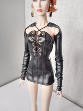 Load image into Gallery viewer, mini dress with front lacing detail and long sleeves attached
