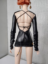 Load image into Gallery viewer, mini dress with front lacing detail and long sleeves attached
